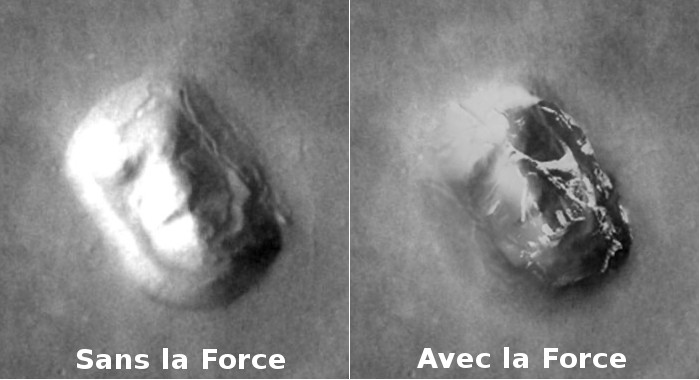 Comparaison face de Mars originale avec celle en forme de Dark Vador