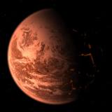 Vue d'artiste d'une exoplanète désertique, inspirée par la découverte de la planète Gliese 876 d
